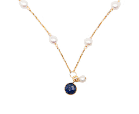 Almost Round Freshwater Pearls with Lapis