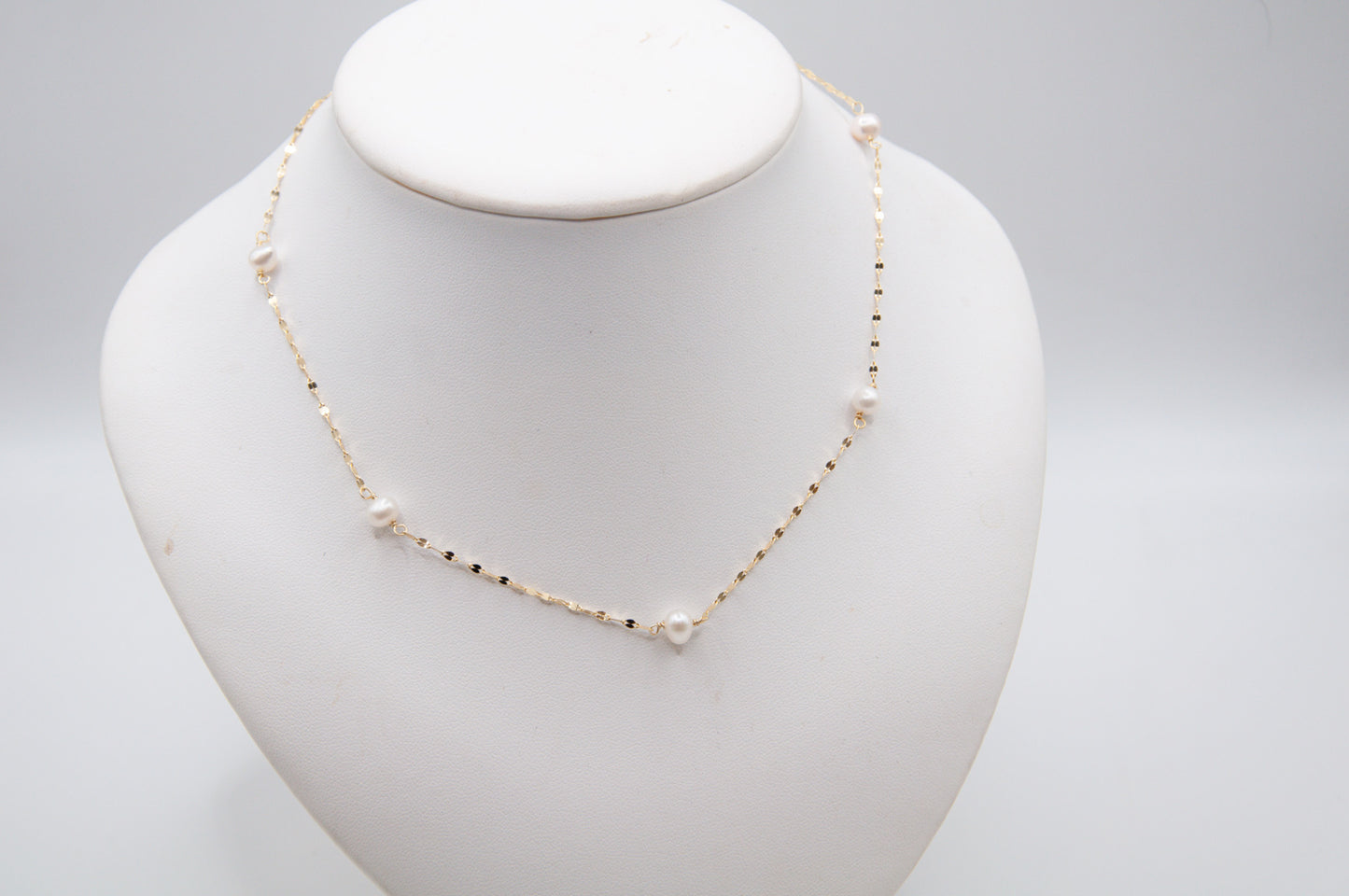 Sterling Silver Freshwater Pearl Chain, 14k Gold Plated Necklace - 195