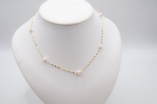 Sterling Silver Freshwater Pearl Chain, 14k Gold Plated Necklace - 195