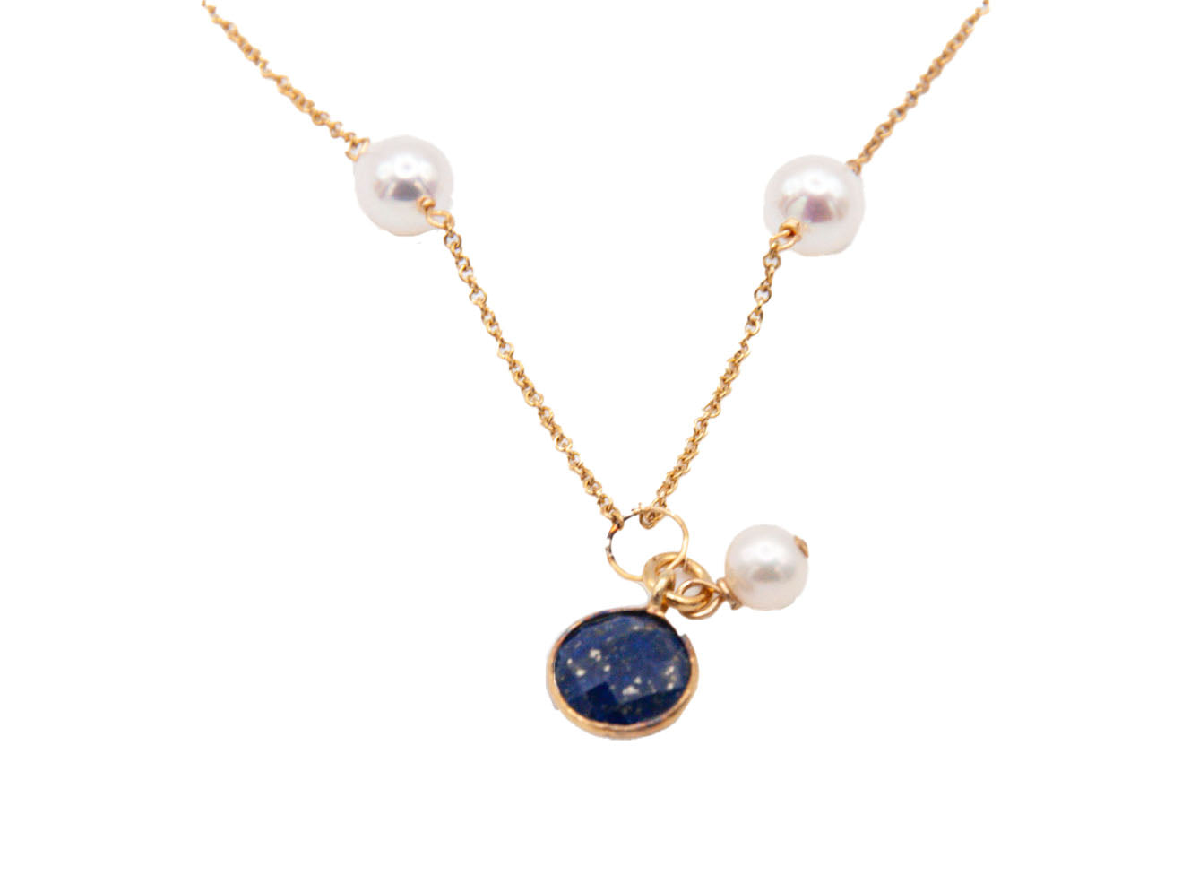 Almost Round Freshwater Pearls with Lapis