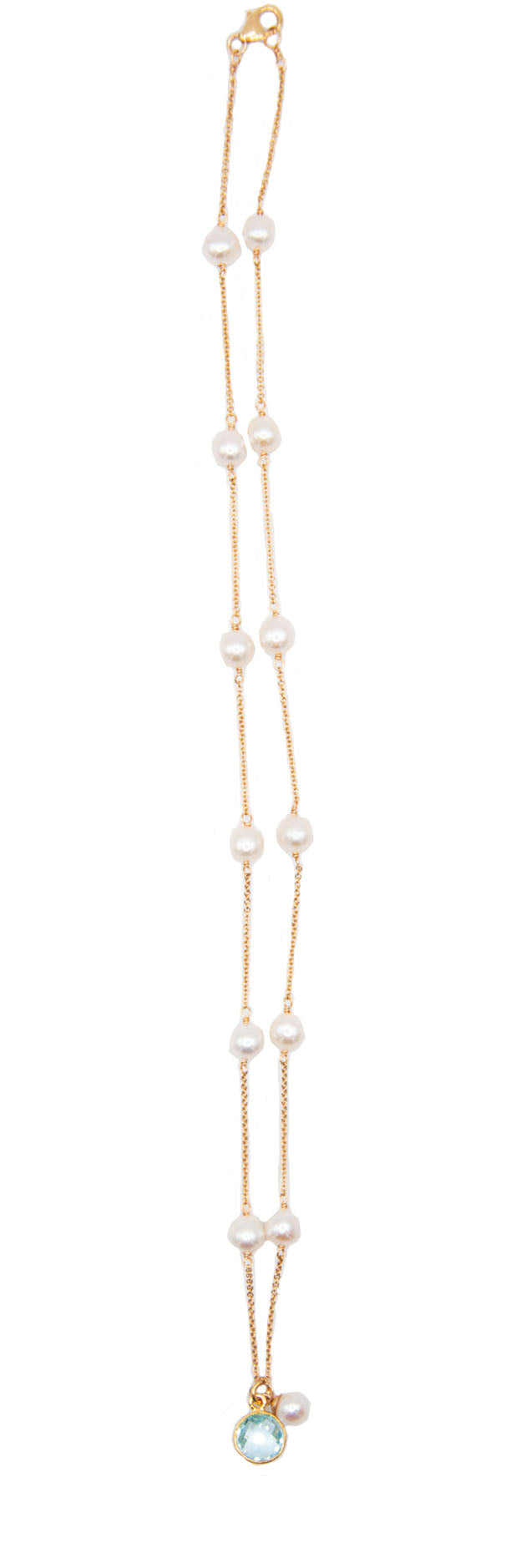 Almost Round Freshwater Pearls with Blue Topaz Necklace