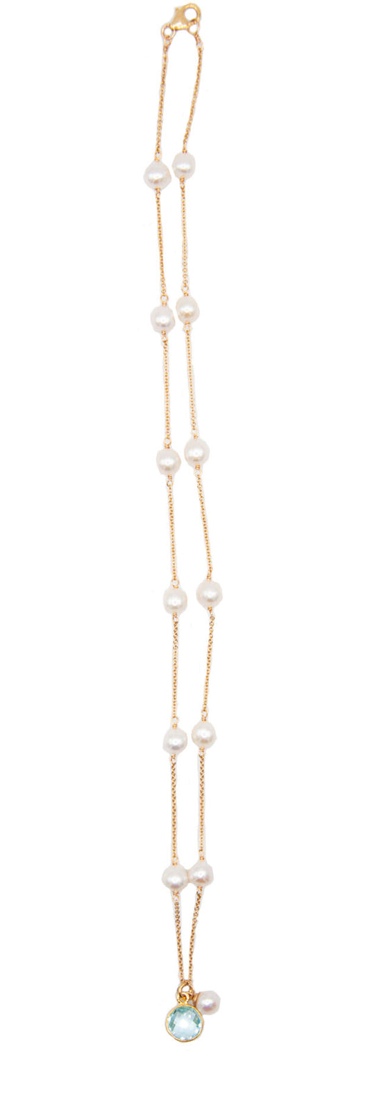 Almost Round Freshwater Pearls with Blue Topaz Necklace