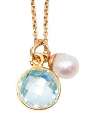 Almost Round Freshwater Pearls with Blue Topaz Necklace