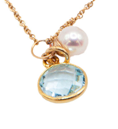 Almost Round Freshwater Pearls with Blue Topaz Necklace