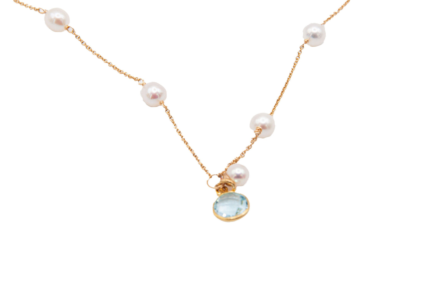 Almost Round Freshwater Pearls with Blue Topaz Necklace