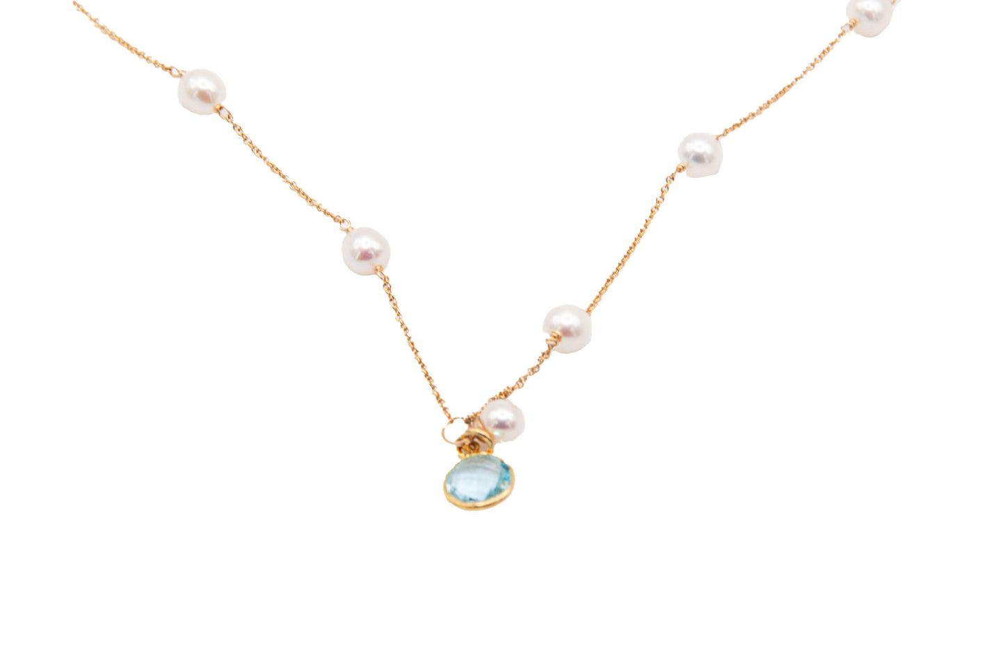 Almost Round Freshwater Pearls with Blue Topaz Necklace
