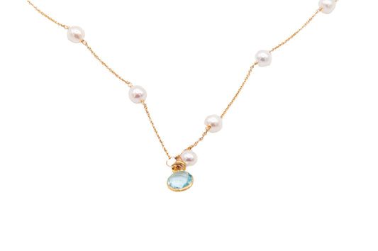 Almost Round Freshwater Pearls with Blue Topaz Necklace