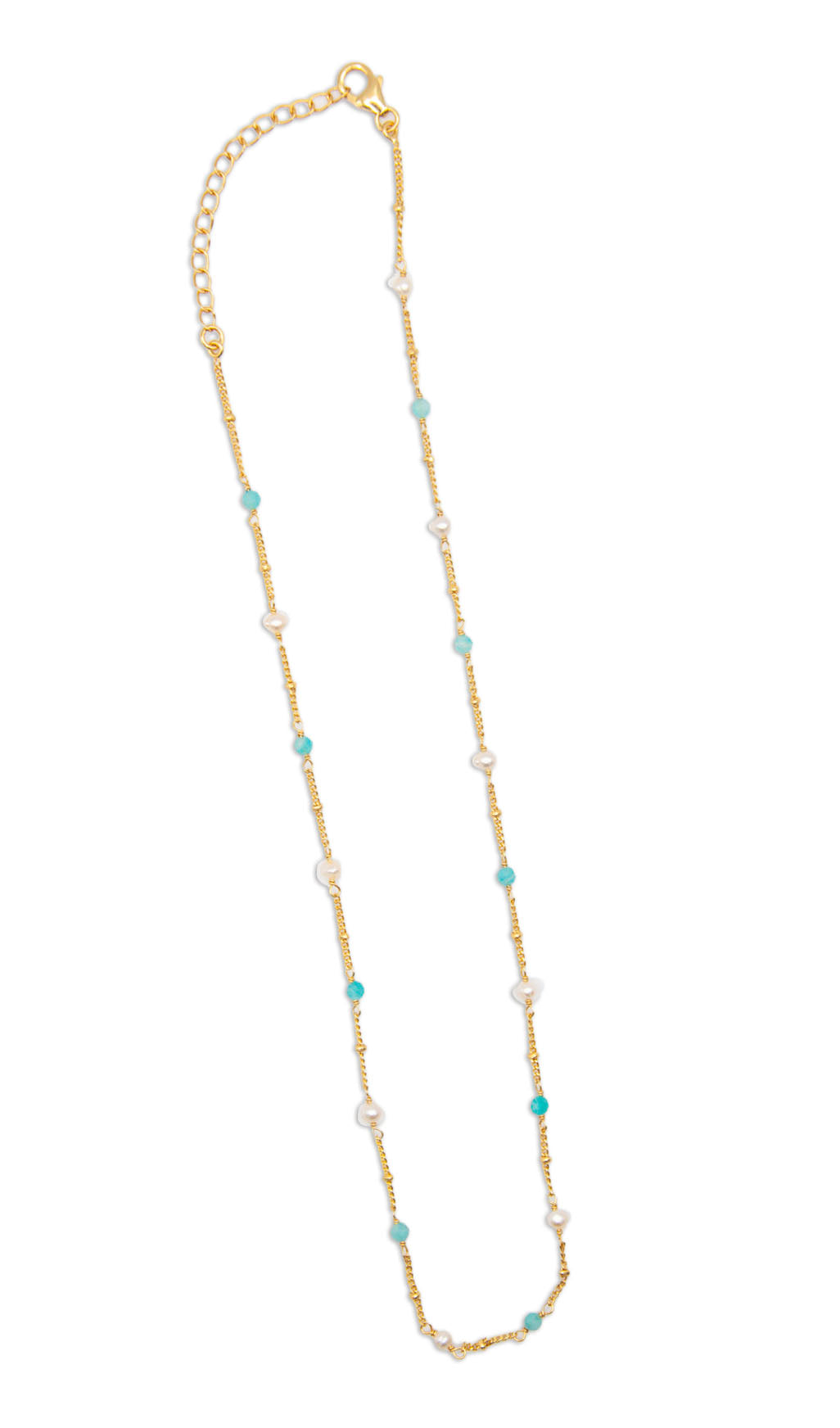 Gemstone Chain Necklace Amazonite & Pearl - 115