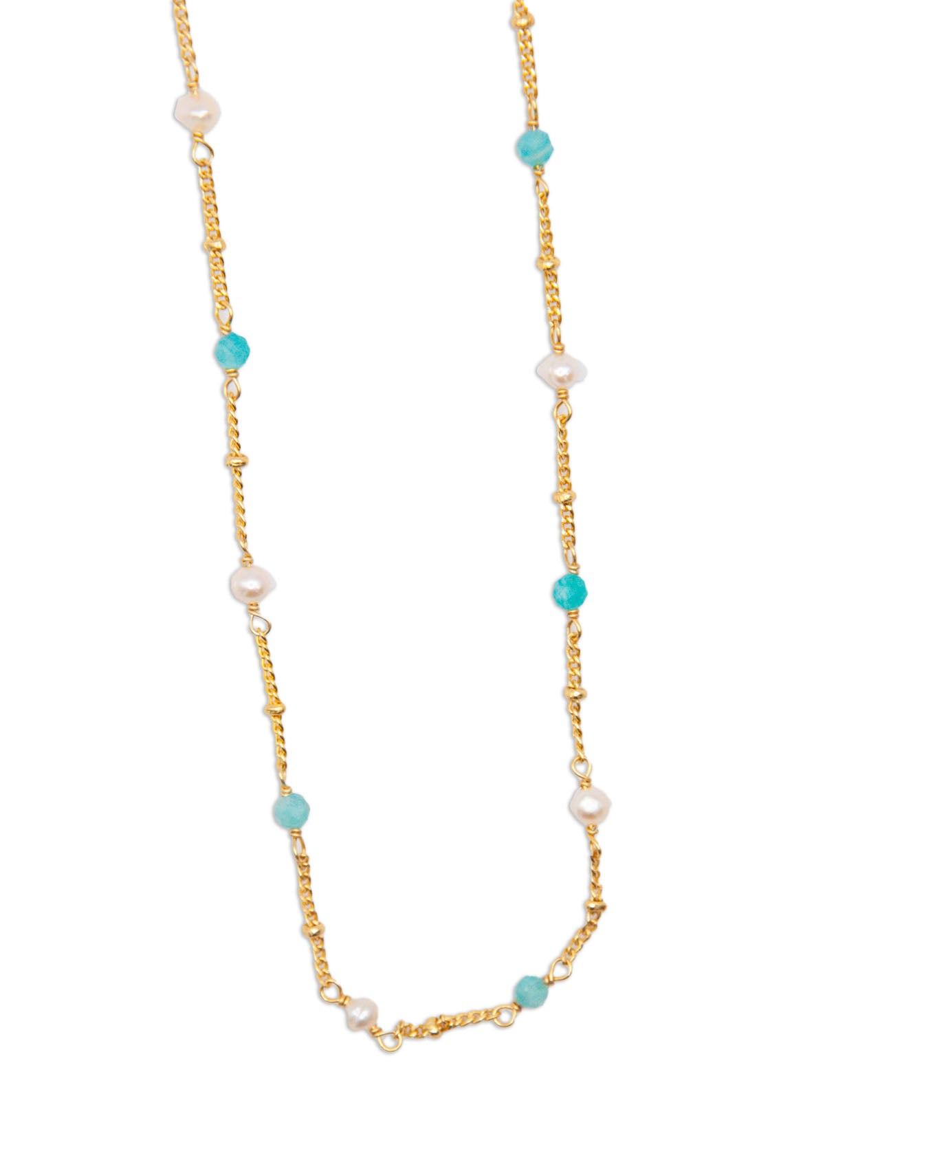 Gemstone Chain Necklace Amazonite & Pearl - 115