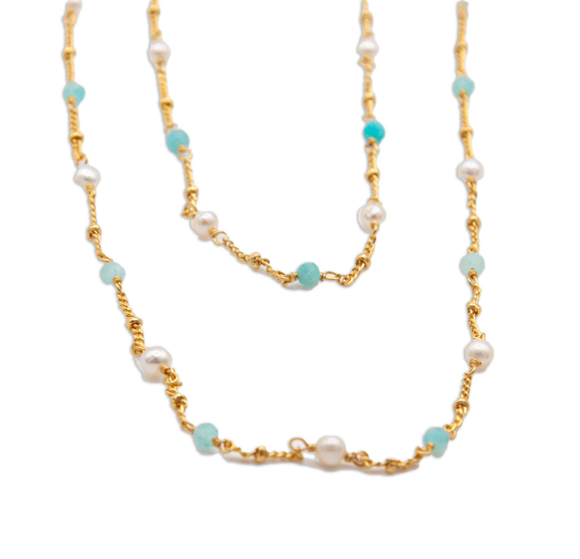 Gemstone Chain Necklace Amazonite & Pearl - 115