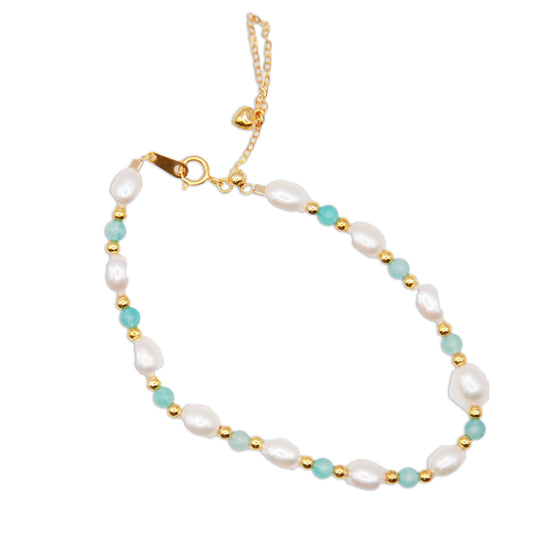 Sterling Silver w/ Freshwater Pearl Bracelet - Amazonite - 203