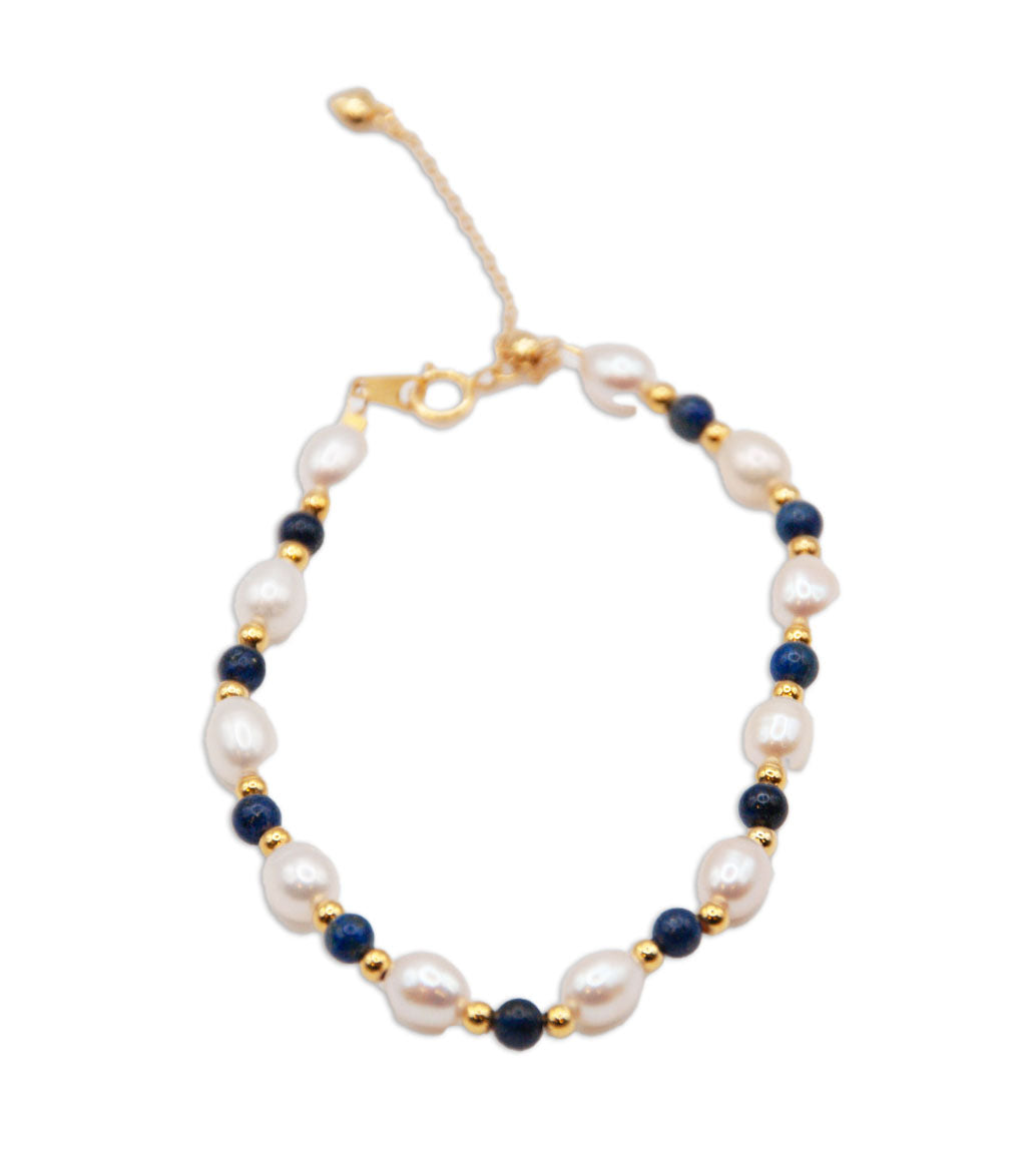 Sterling Silver w/ Freshwater Pearl Bracelet - Lapis Lazuli - 207
