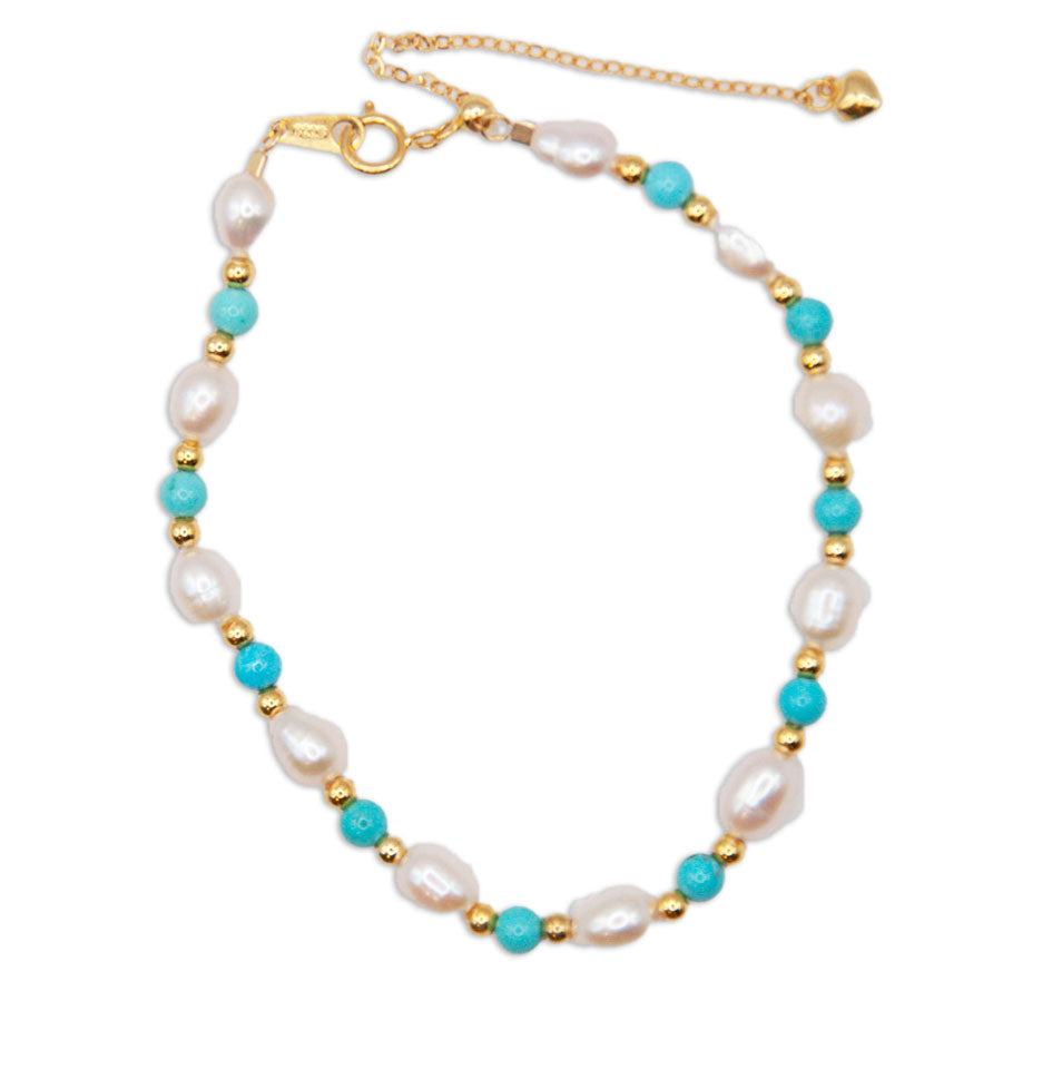Sterling Silver w/ Freshwater Pearl Bracelet - Turquoise - 204