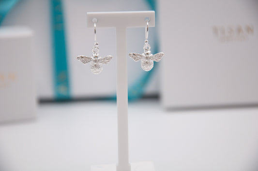 Bee Textured Sterling Silver Earrings - 020
