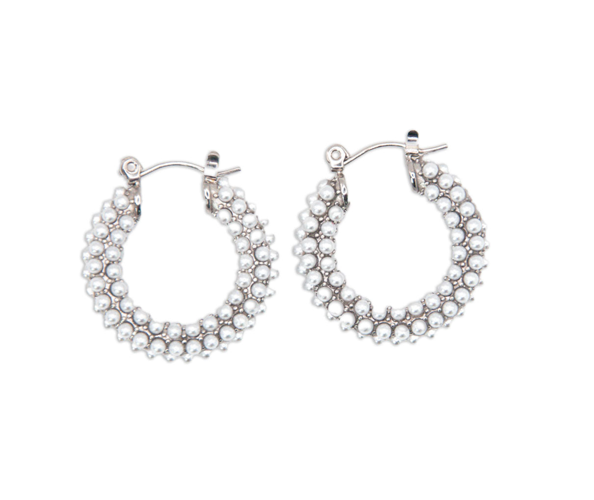 Chunky Sterling Silver Hoop Earrings w/ Tiny Pearls - 137