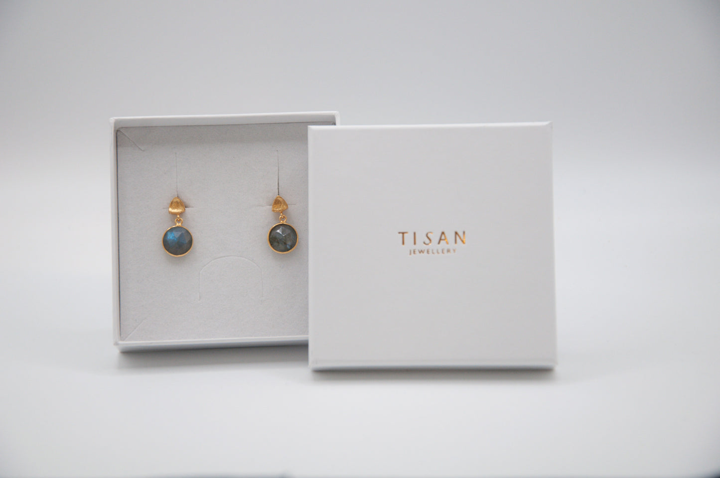 Brushed Stud & Semi Precious Drop - Labradorite - 028