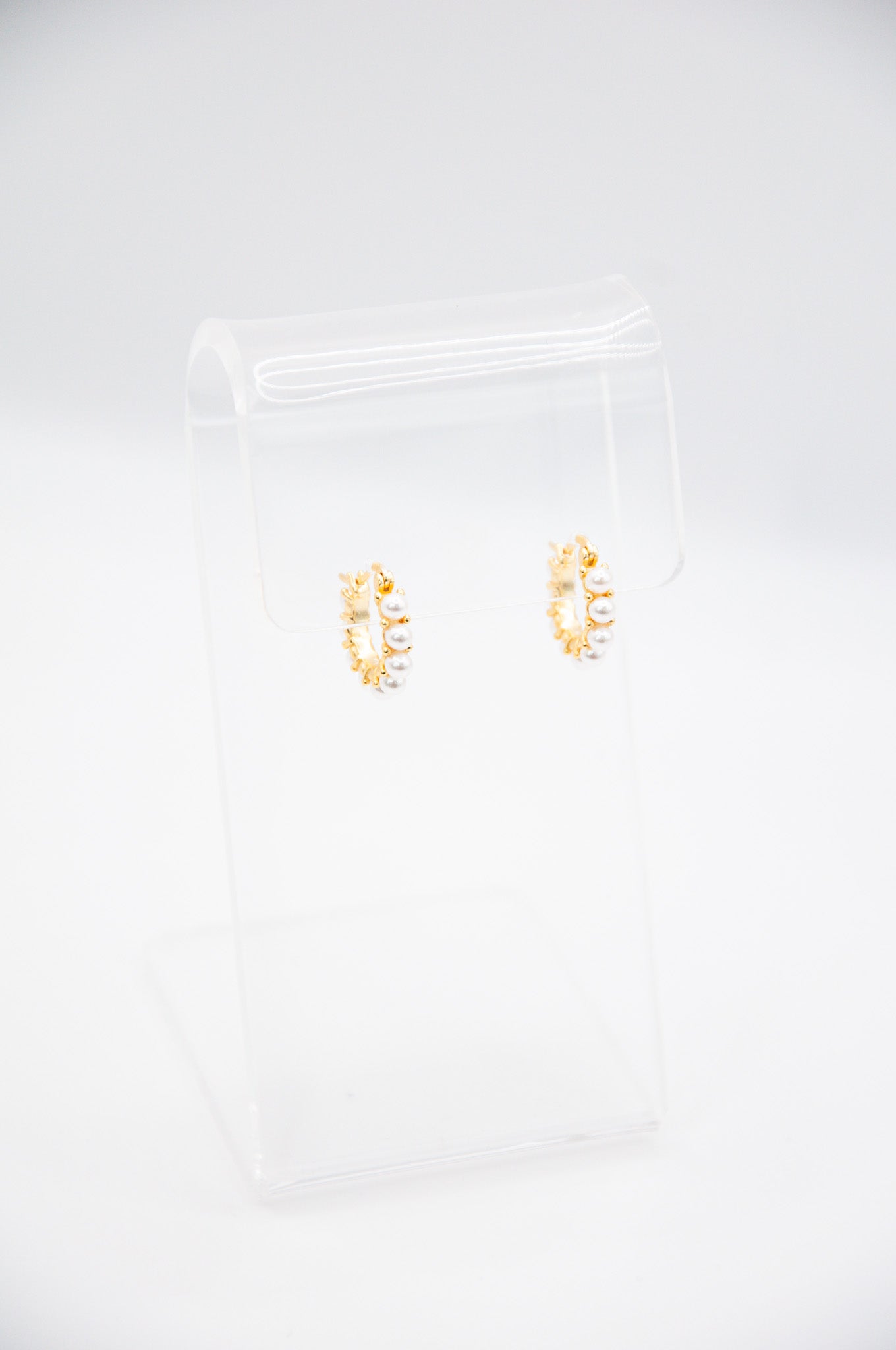 Small Gold Plated Sterling Silver Huggie Hoops w/ Pearl Beads - 151