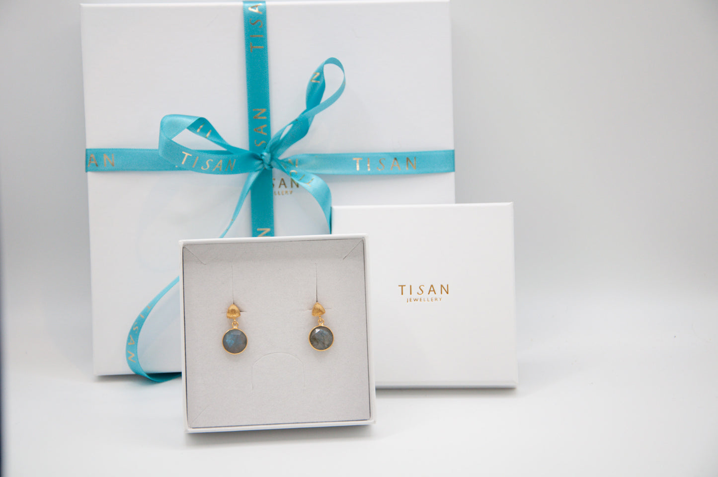 Brushed Stud & Semi Precious Drop - Labradorite - 028