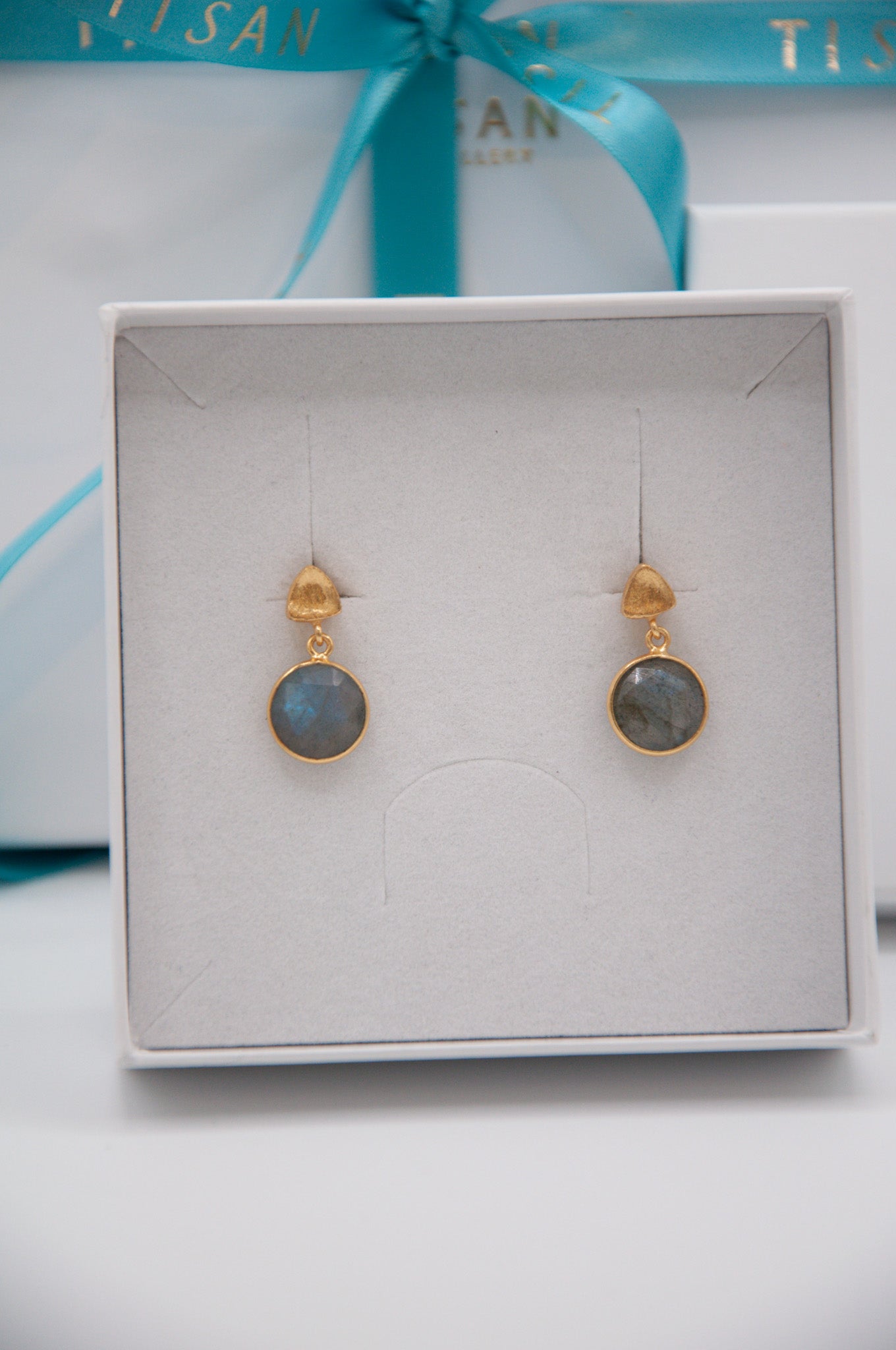 Brushed Stud & Semi Precious Drop - Labradorite - 028