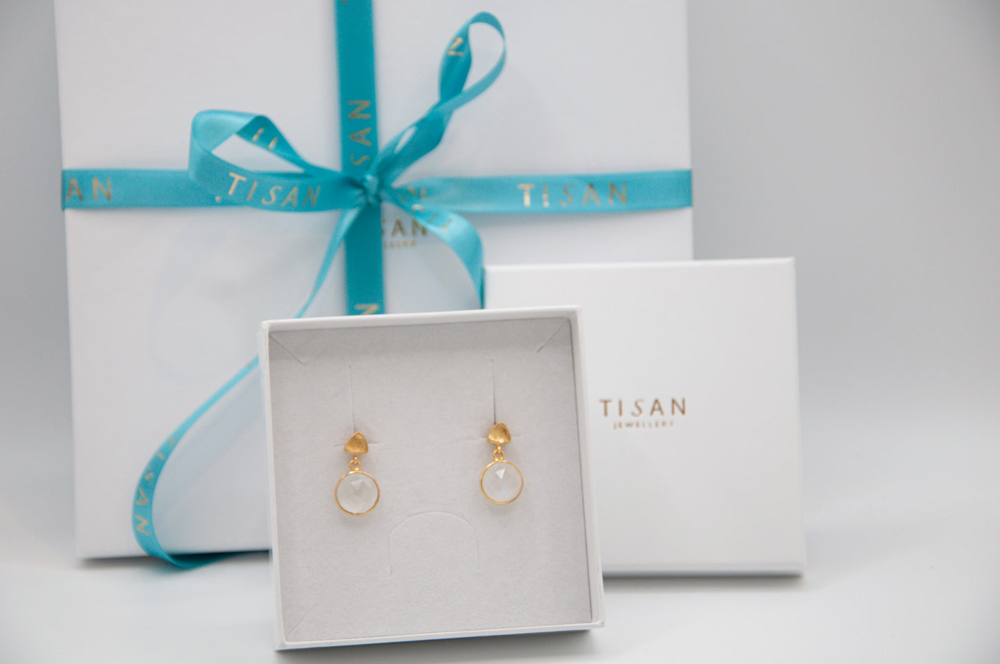 Brushed Stud & Semi Precious Drop - Rainbow Moonstone - 029