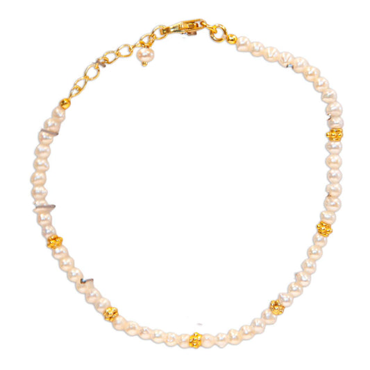 Beaded Semi Precious Bracelet - Pearl - 163