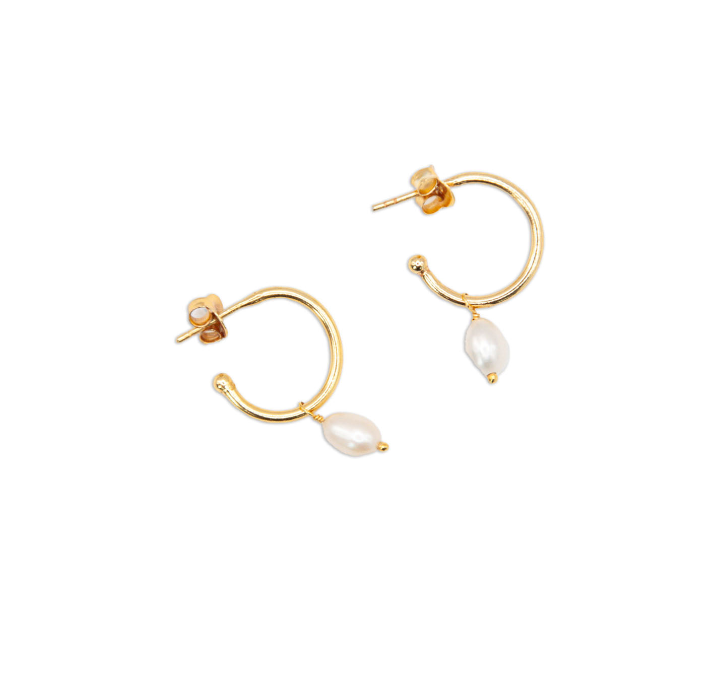 Simple Stud Hoops w/ Pearl - 162