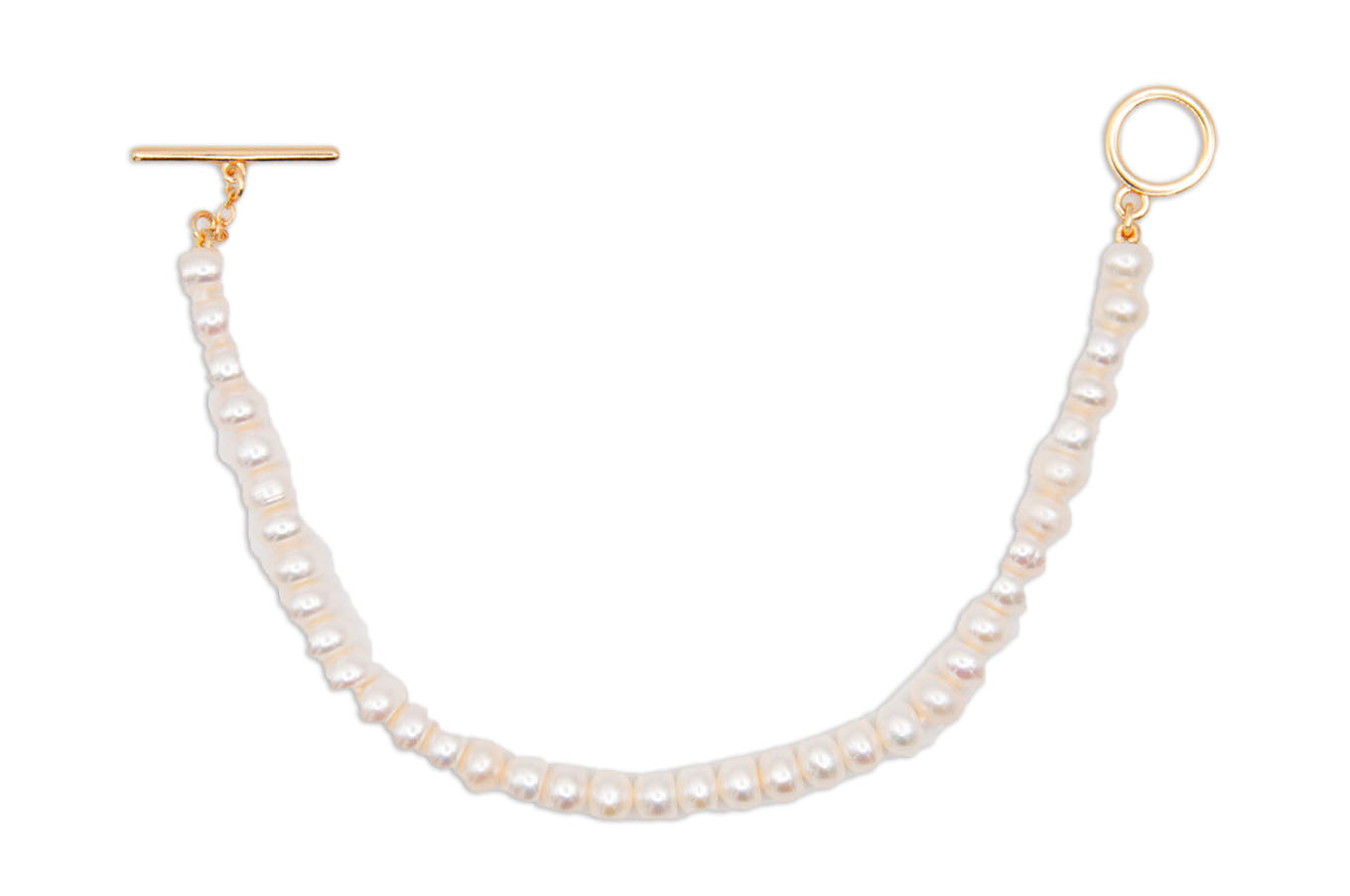 Oval Freshwater Pearl Bracelet with Gold Plate Toggle Clasp - 145