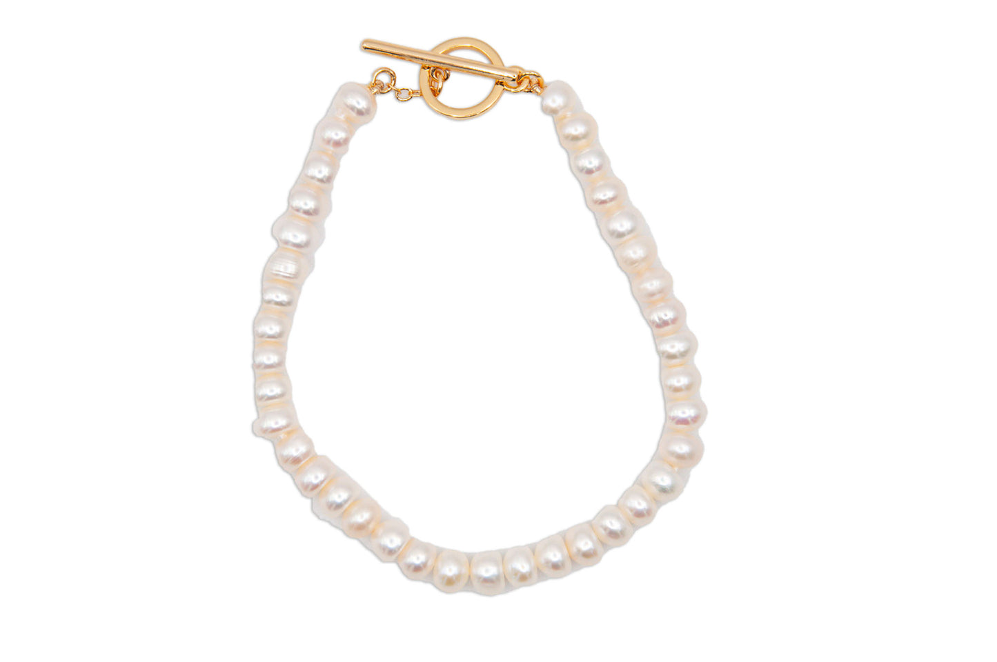 Oval Freshwater Pearl Bracelet with Gold Plate Toggle Clasp - 145