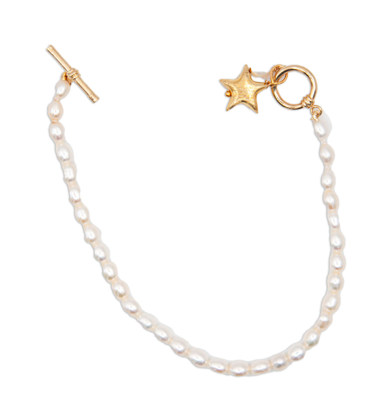 Oval Freshwater Pearl Bracelet with Gold Plate Toggle Clasp & Star Charm - 144