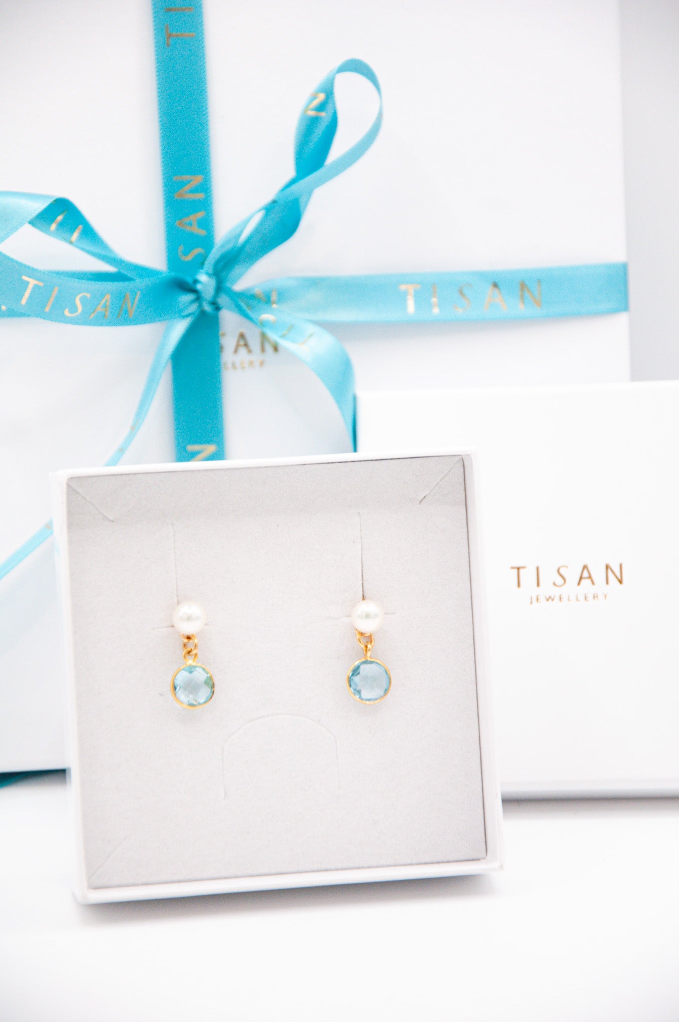 Blue Topaz & White Button Pearl with 18ct Gold Vermeil - 021