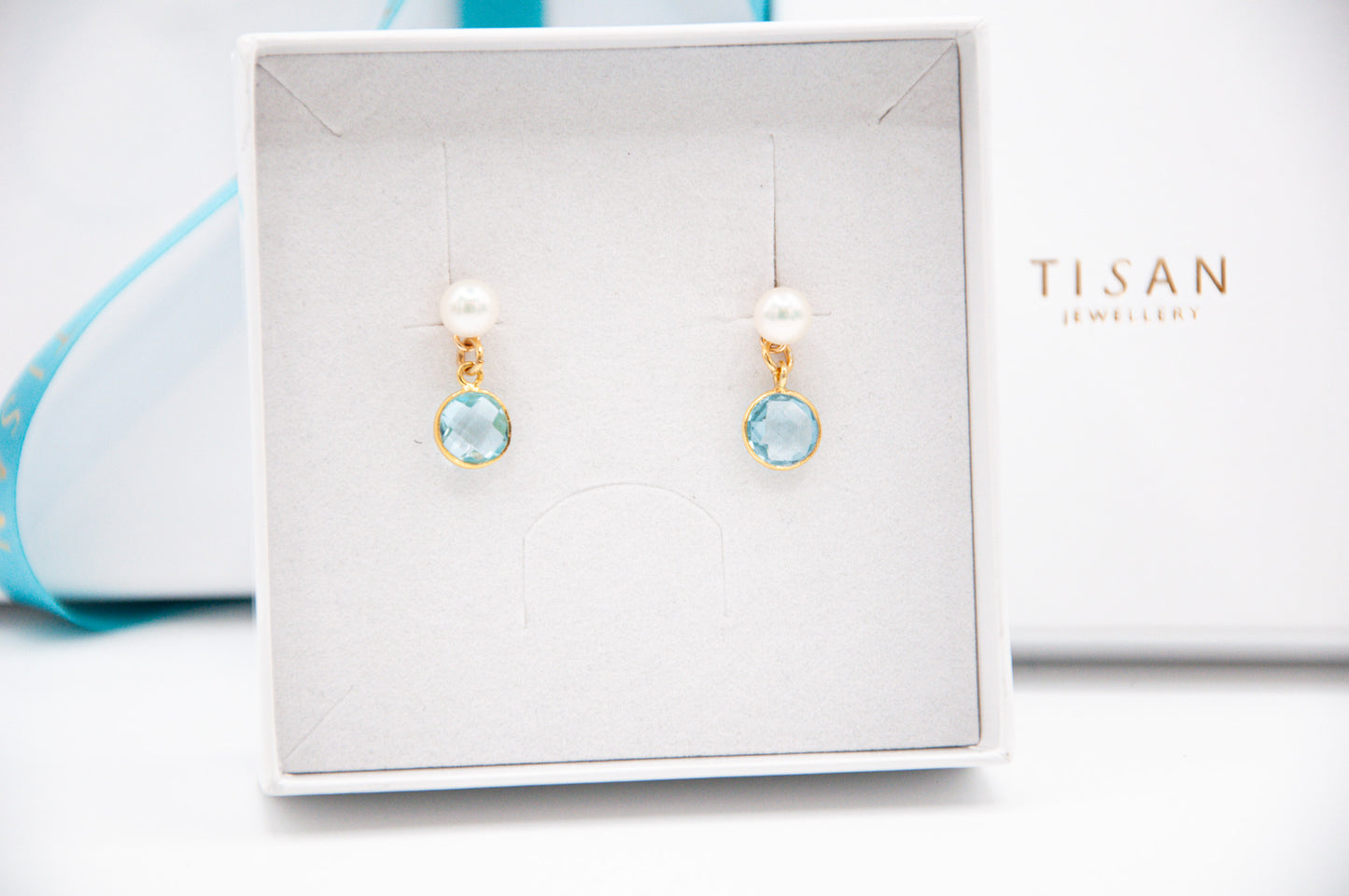 Blue Topaz & White Button Pearl with 18ct Gold Vermeil - 021