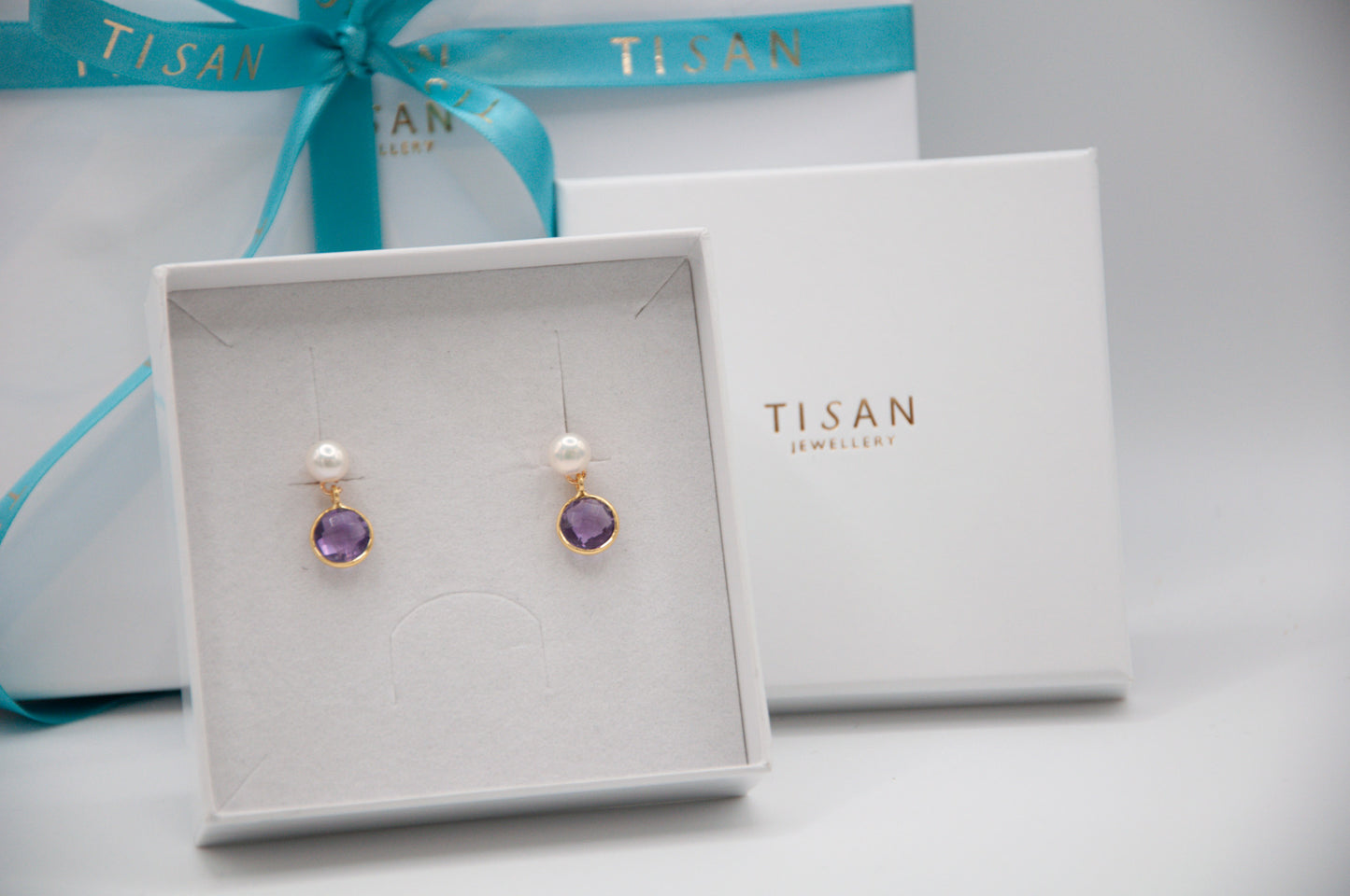 Amethyst & White Button Pearl with 18ct Gold Vermeil - 022