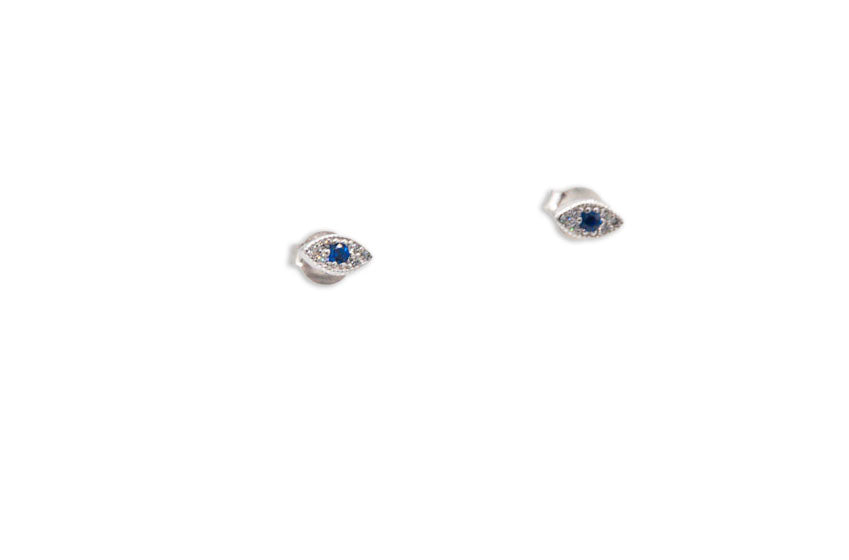 White Gold Plated Sterling Silver Devil's Eye Ear Studs - 170/171