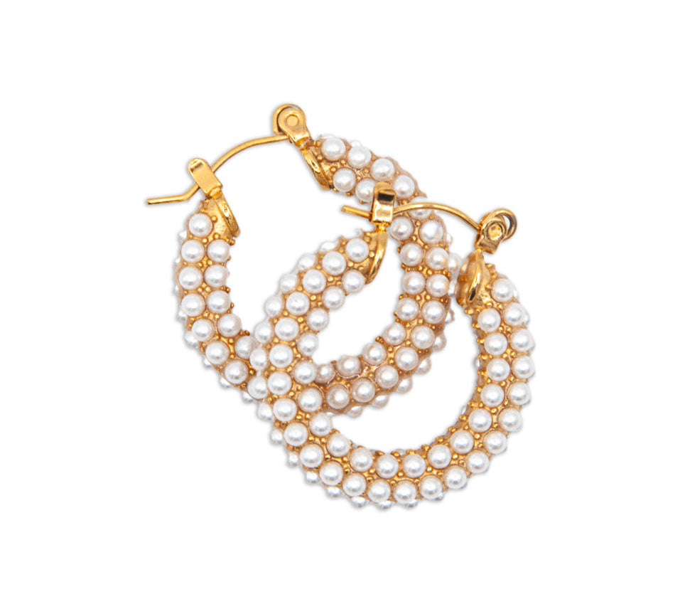 Chunky Hoop Earrings with Tiny Pearls - 023