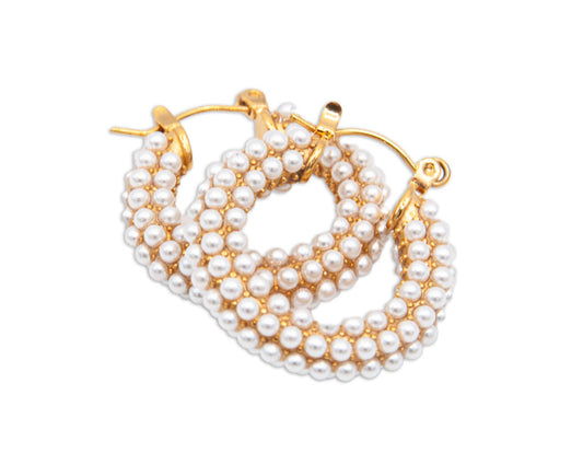 Chunky Hoop Earrings with Tiny Pearls - 023
