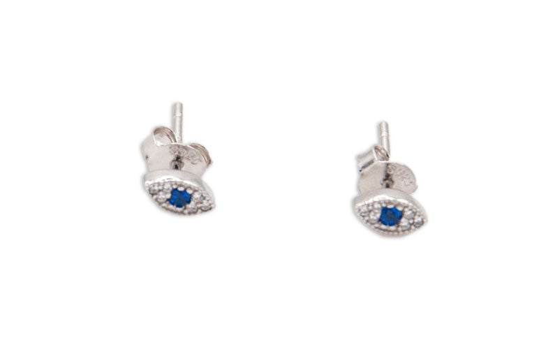 White Gold Plated Sterling Silver Devil's Eye Ear Studs - 170/171