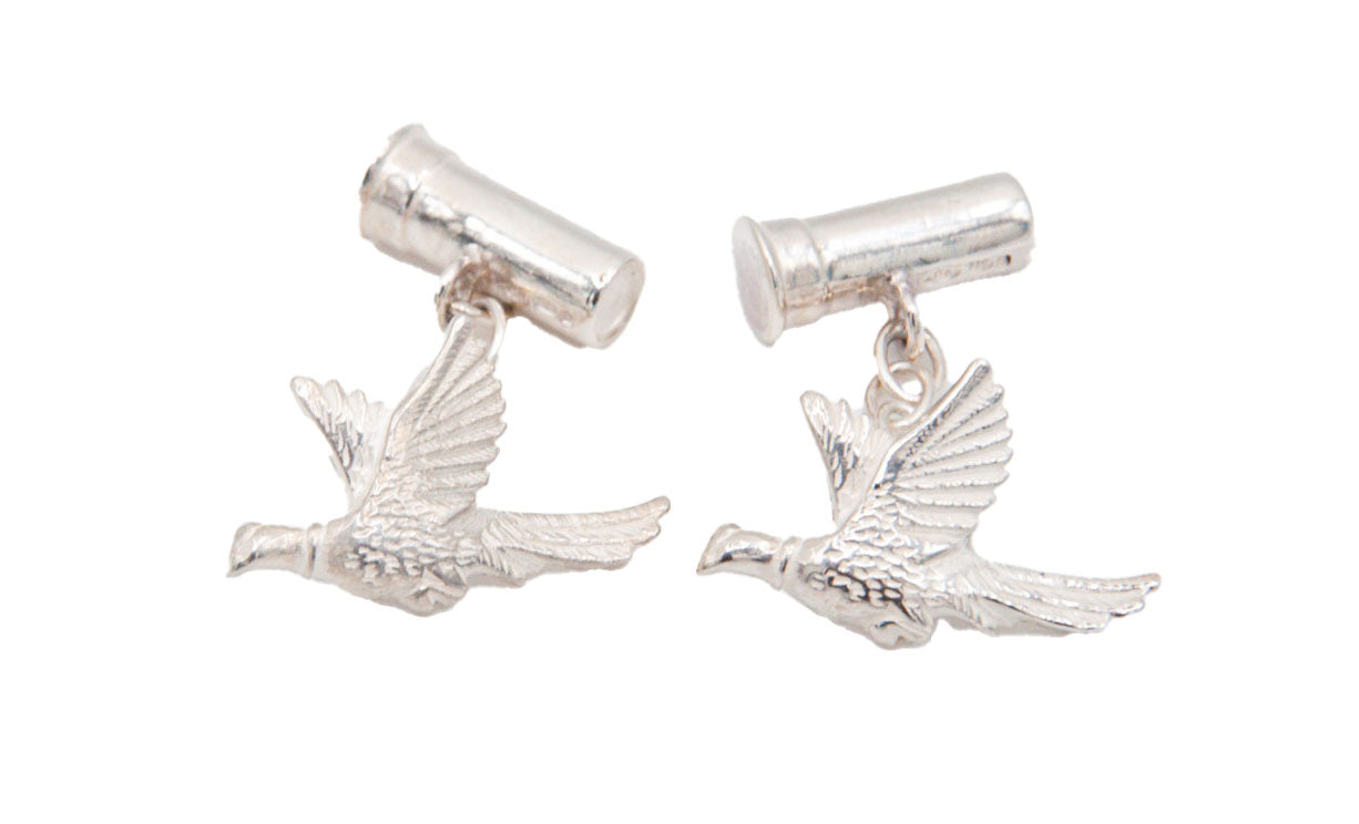 Pheasant & Gun Cartridge Sterling Silver Cufflinks - 035