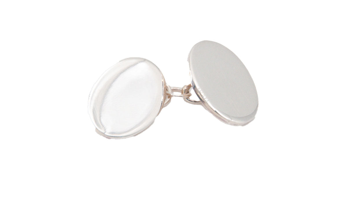 Plain Double Oval Sterling Silver Chain Cufflinks - 036