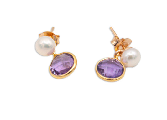 Amethyst & White Button Pearl with 18ct Gold Vermeil - 022