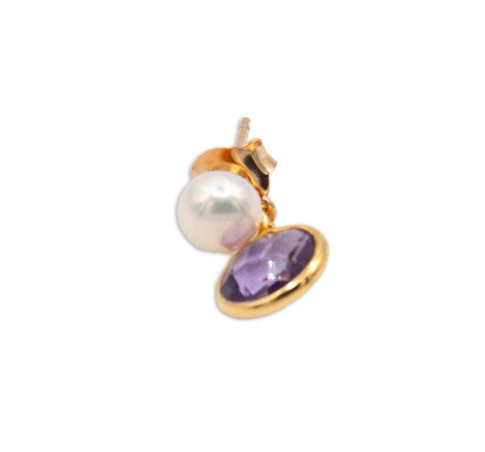 Amethyst & White Button Pearl with 18ct Gold Vermeil - 022
