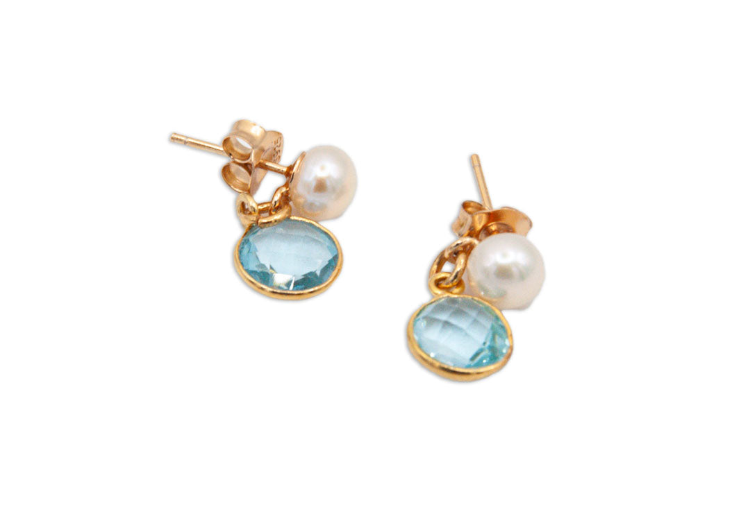 Blue Topaz & White Button Pearl with 18ct Gold Vermeil - 021