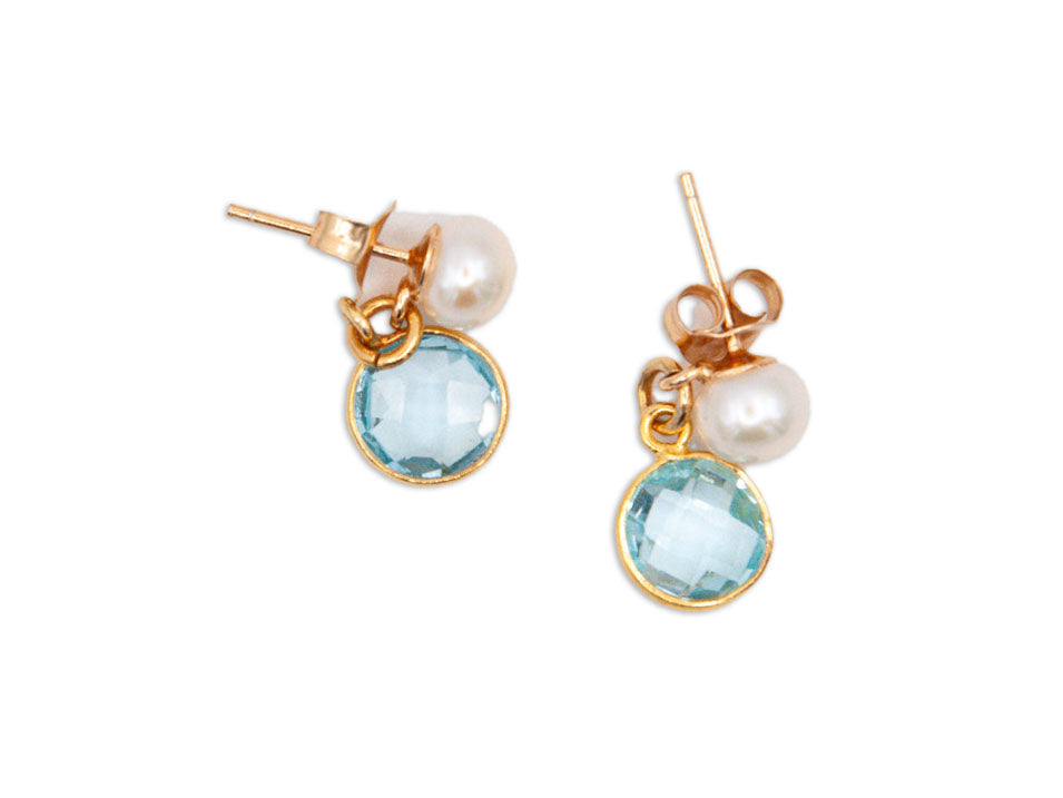 Blue Topaz & White Button Pearl with 18ct Gold Vermeil - 021