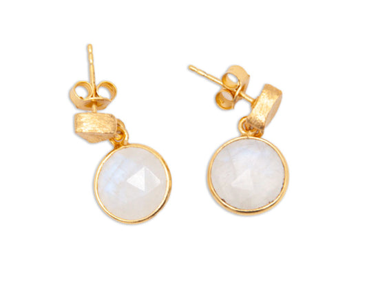 Brushed Stud & Semi Precious Drop - Rainbow Moonstone - 029