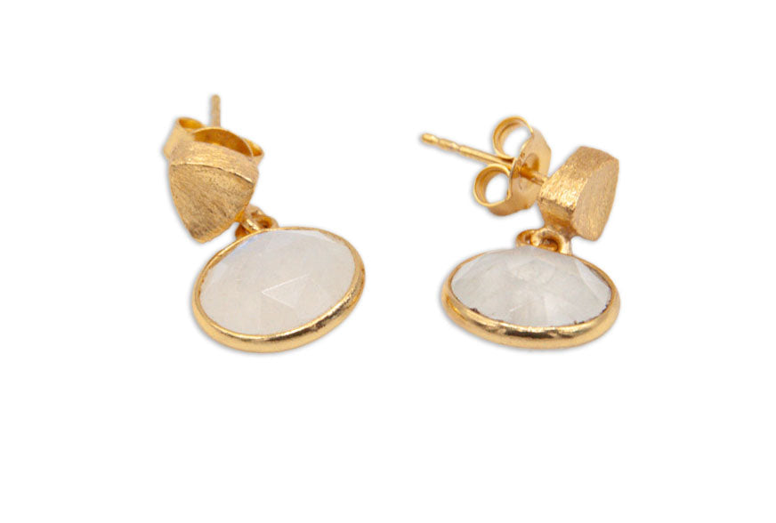 Brushed Stud & Semi Precious Drop - Rainbow Moonstone - 029