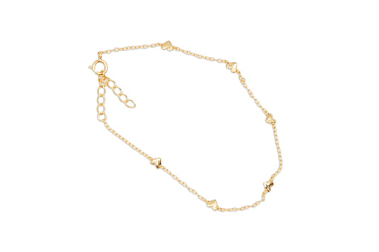 Sterling Silver Cable Chain Bracelet with Hearts - 181