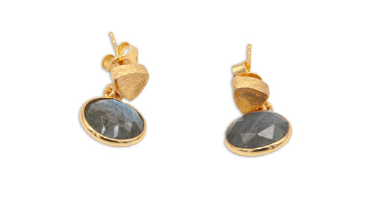 Brushed Stud & Semi Precious Drop - Labradorite - 028