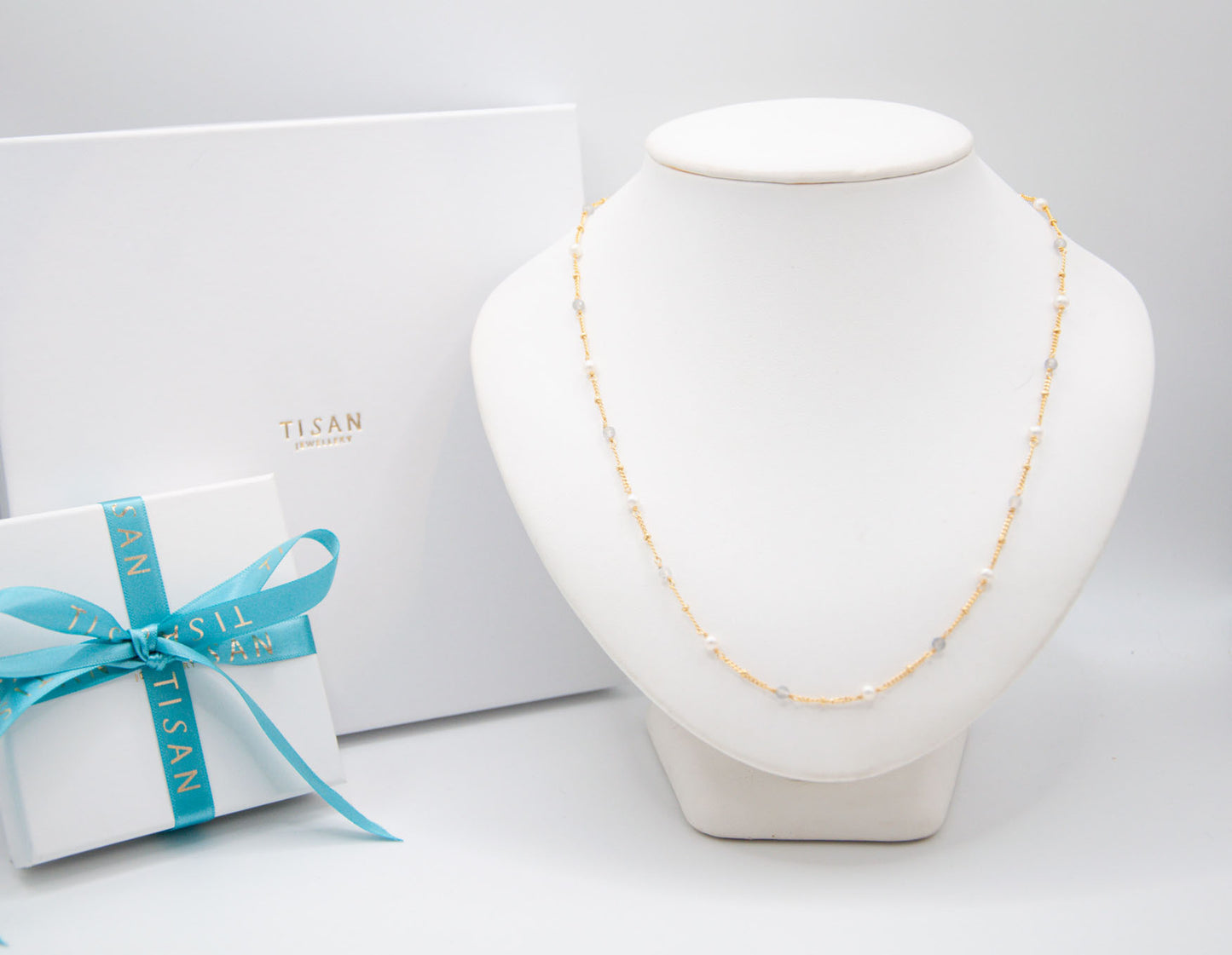 Gemstone Chain Necklace Labradorite & Pearl - 116