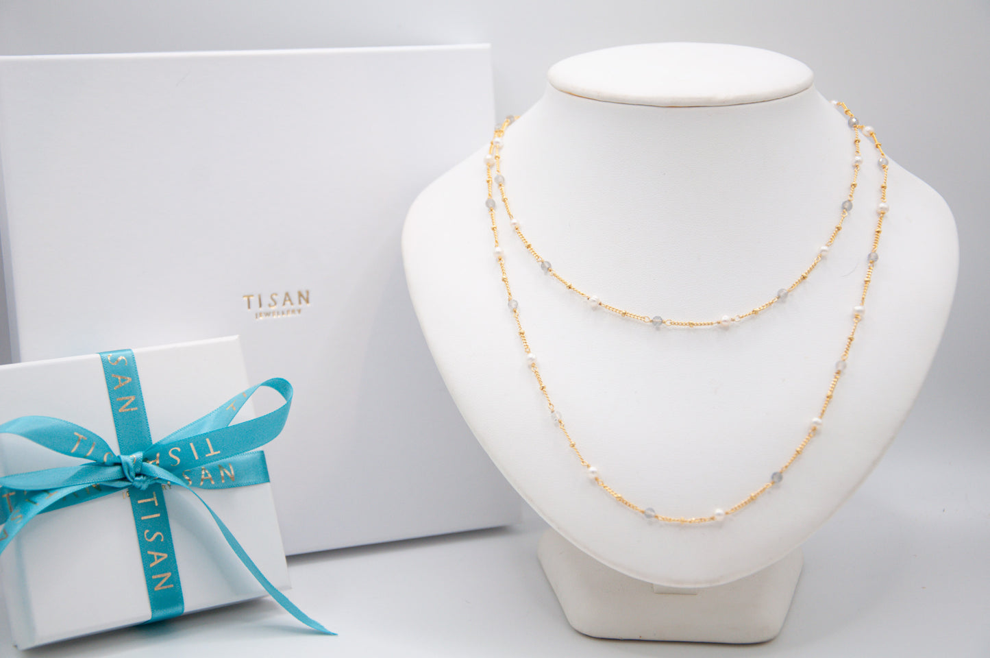 Gemstone Chain Necklace Labradorite & Pearl - 116