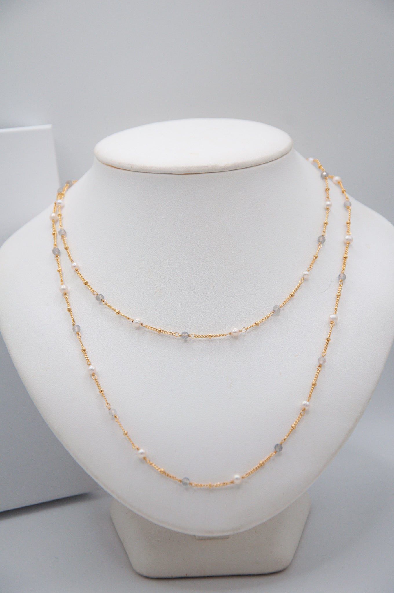 Gemstone Chain Necklace Labradorite & Pearl - 116