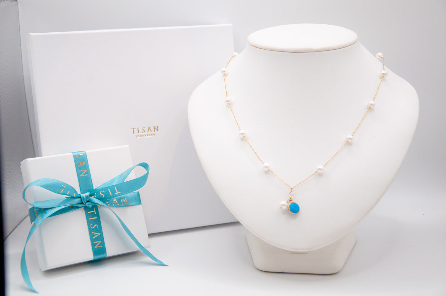 Almost Round Freshwater Pearls with Turquoise Necklace